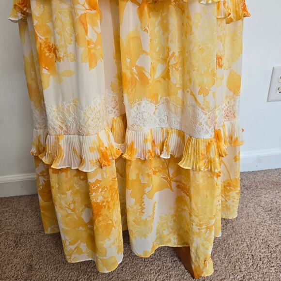 Anthropologie BHLDN Ava Yellow Ruffle Maxi Dress Chiffon Lace Women Large - Picture 10 of 15
